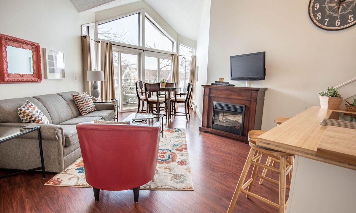 Charlevoix Condo | 205 Pointes North | Downtown Charlevoix | Indoor/Outdoor Pool | Balcony