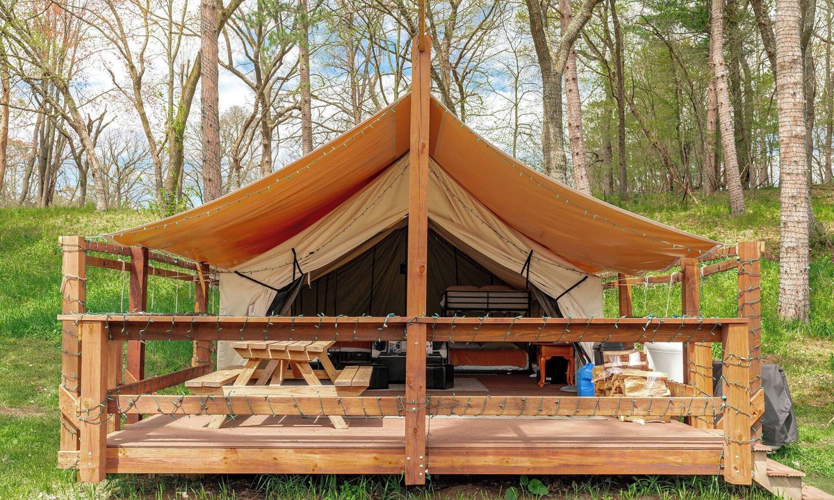 St Croix Falls RV Rental | Large tent on massive Big Rock Creek Estate!