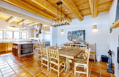 Arroyo Seco House | Dog-friendly villa & studio with mountain view, hot tub, roof deck, & EV charger