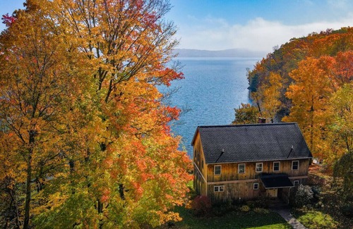 Newport Center Cottage | Lakefront Cabin | Boat Dock-Fireplace-Sunset Views
