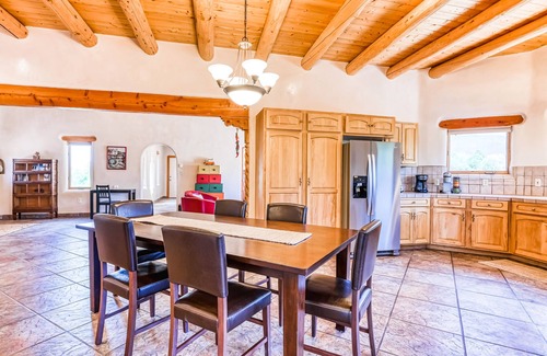Arroyo Seco House | Mountain-view home with private hot tub, enclosed yard, washer/dryer, patio