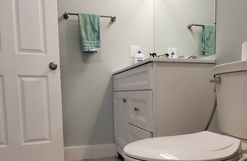 Williston North Condo | Basement Space with bedroom, living room, movie theatre and gym.