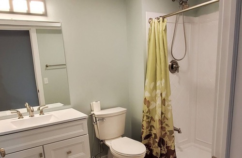 Williston North Condo | Basement Space with bedroom, living room, movie theatre and gym.