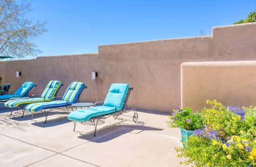 Nambe Pueblo Apartment | Charming condo with fireplace, patio, grill, W/D, & pool - quiet location