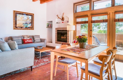 Nambe Pueblo Apartment | Charming condo with fireplace, patio, grill, W/D, & pool - quiet location