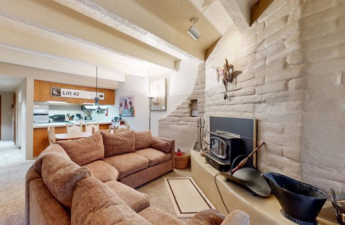 Taos Ski Valley Condo | Designer Forest-View Condo with Balcony, Wood Stove & Sunroom - Near Slopes