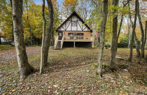 Pocono Lake House | Game Room & Fire Pit: Tree-Lined Pocono Lake Cabin