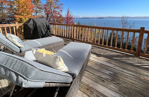 Newport Center Cottage | Lakefront Cabin | Boat Dock-Fireplace-Sunset Views
