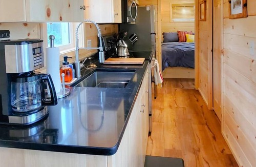 Malone Cabin | Modern Tiny Home Cabin w/ Hot Tub next to Titus Mtn Ski & Malone Golf Club