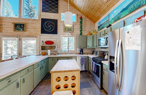 Angel Fire House | Mountain cabin with WiFi, expansive deck, fireplace, & forest views