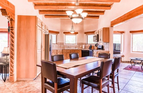 Arroyo Seco House | Mountain-view home with private hot tub, enclosed yard, washer/dryer, patio