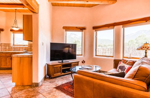 Arroyo Seco House | Mountain-view home with private hot tub, enclosed yard, washer/dryer, patio