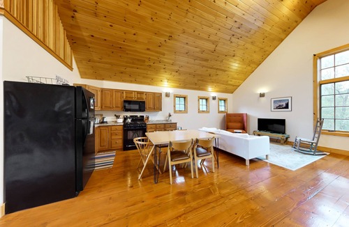 Starksboro House | Riverside cabin with mountain views, beach access, children's items, & firepit