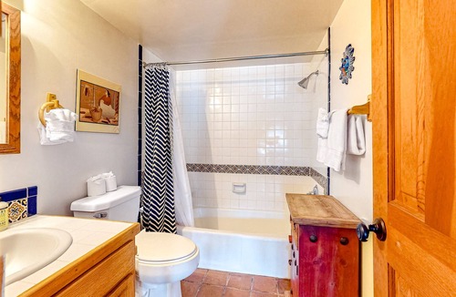 Arroyo Seco Condo | Unique two-story mountain view getaway with a patio, fireplaces, balcony
