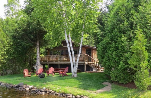Saranac Lake Cabin | Waterfront Moose Cabin on Lake Colby, Saranac Lake, Deck overlooking Lake Colby