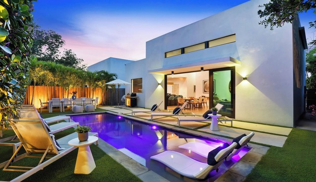 NEW! Design District Oasis with Heated Pool and Parking