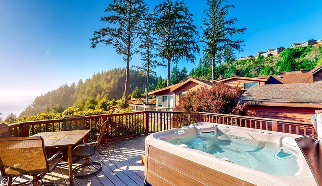 Tranquil dog-friendly coastal escape with private hot tub, patio, & nature views