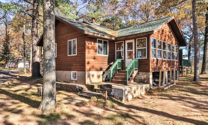 St Germain Cabin | Lakefront cabin with a wood burning fireplace & screen porch