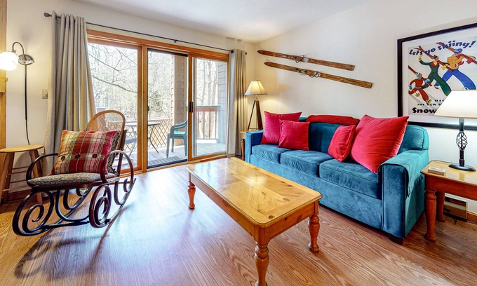 North Woodstock Condo | Riverfront, dog-friendly gem with fireplace, fast WiFi & pool -snowbird-friendly