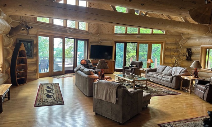 Presque Isle Cabin | Total privacy, private beach, one of a kind full log home